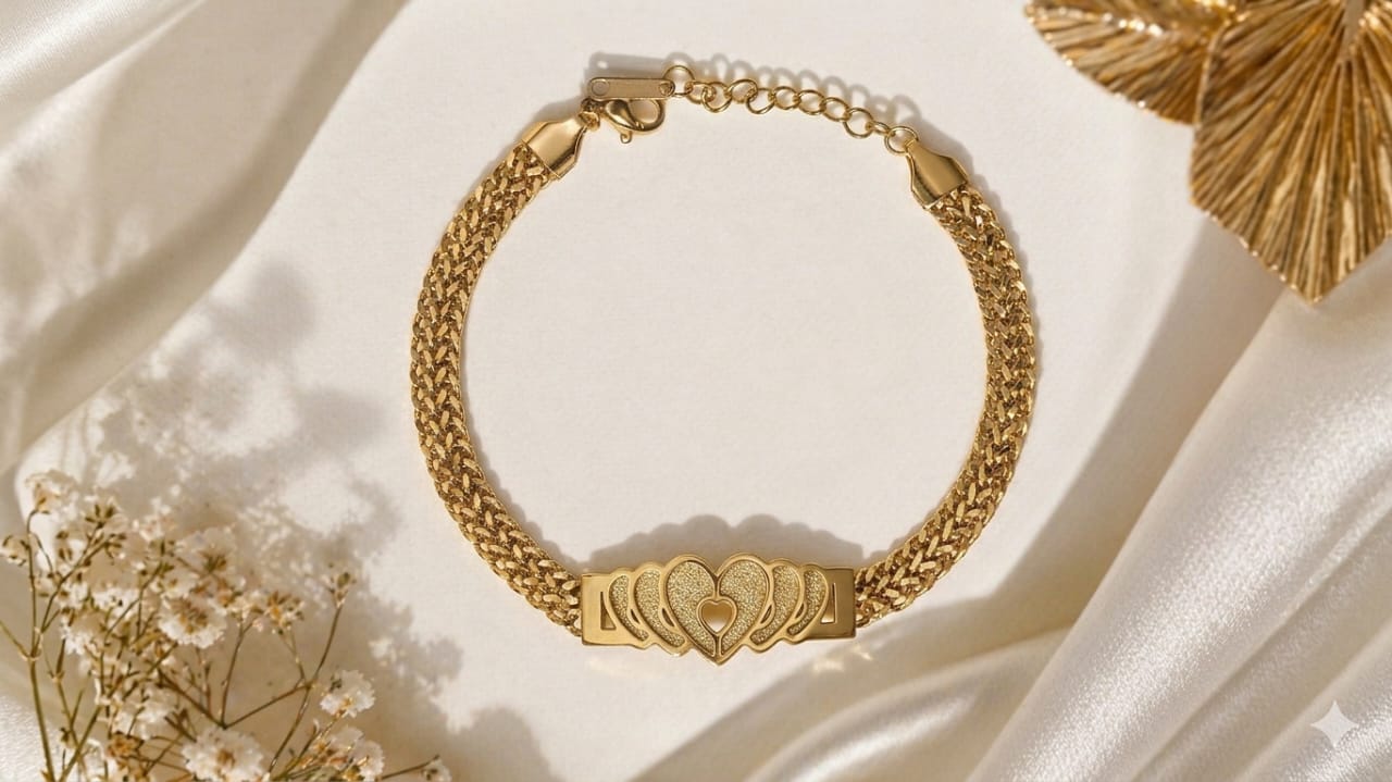 Golden-Heart Statement Bracelet
