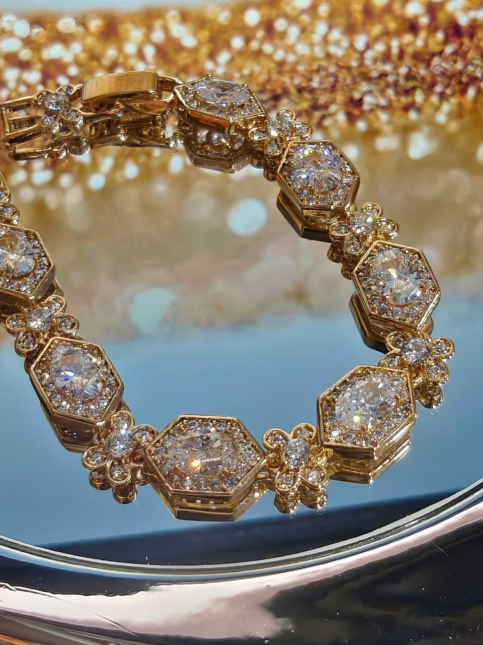 Gold-Plated Hexagon Crystal Bracelet