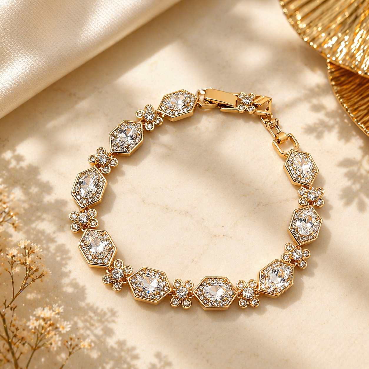 Gold-Plated Hexagon Crystal Bracelet
