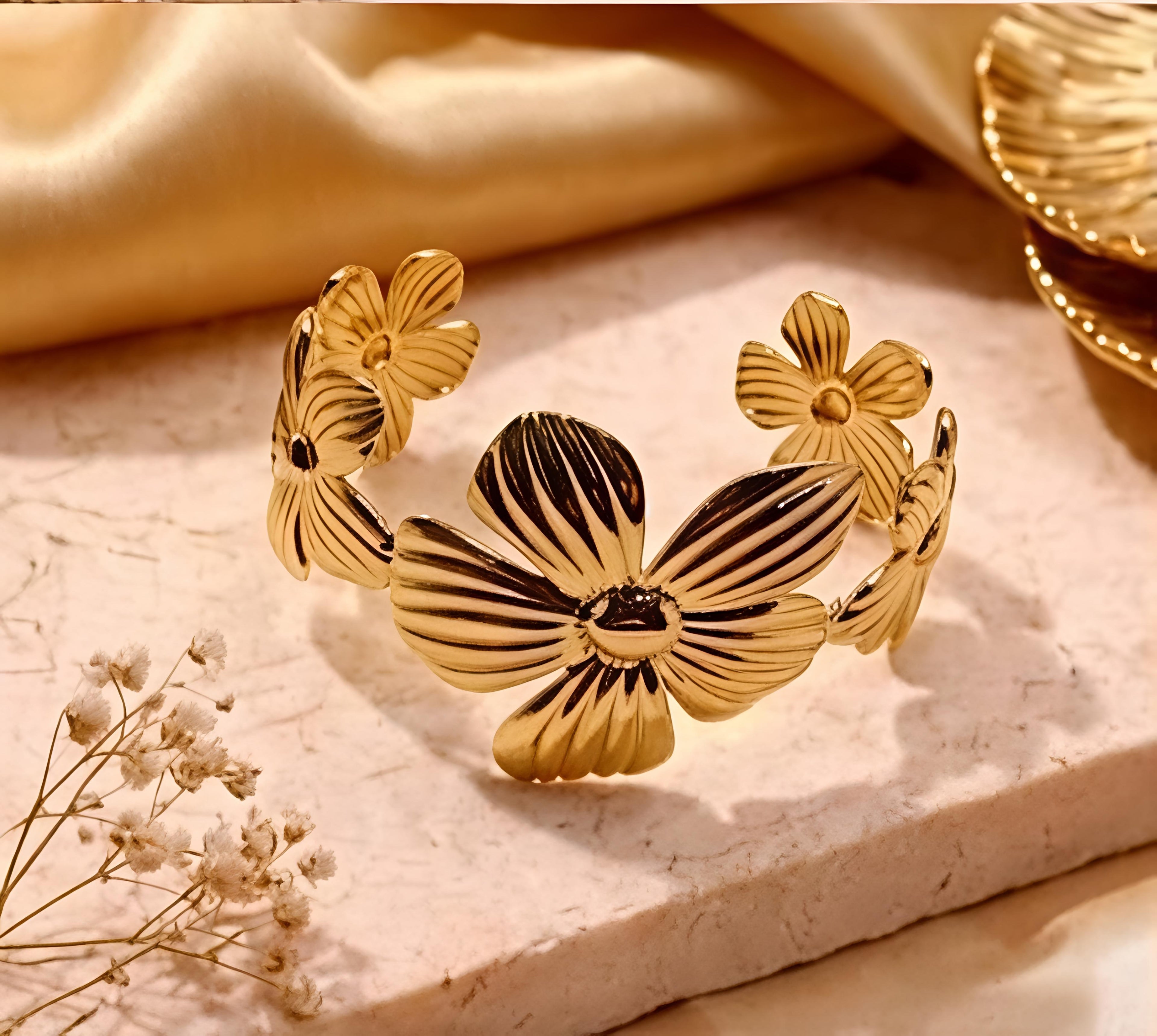 Golden-Petal Broad Bracelet