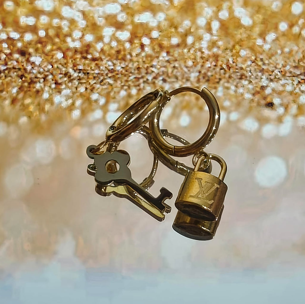 Gold-Plated Lock & Key Statement Earrings