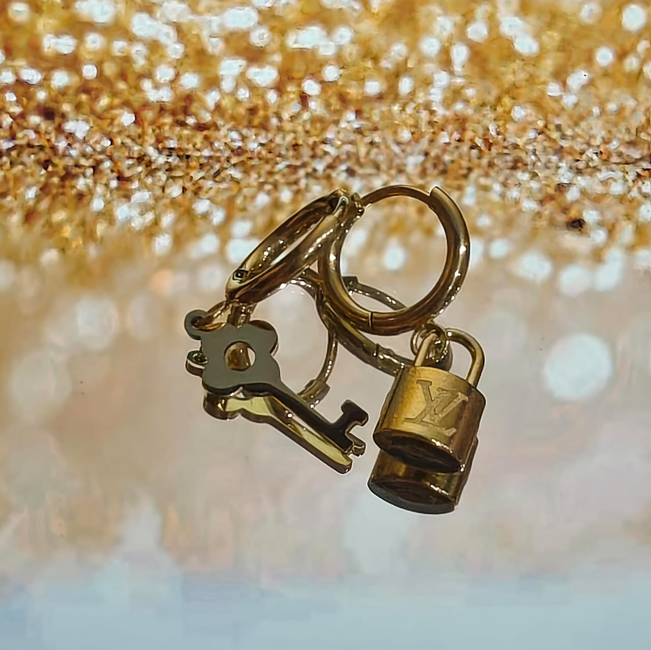 Gold-Plated Lock & Key Statement Earrings