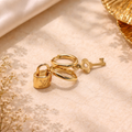 Gold-Plated Lock & Key Statement Earrings