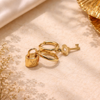 Gold-Plated Lock & Key Statement Earrings