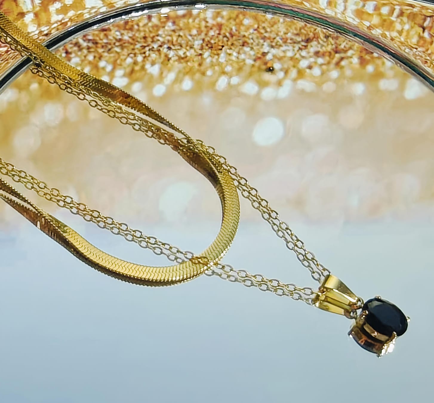 Gold-Plated Blue Stone Multi-layer Pendant